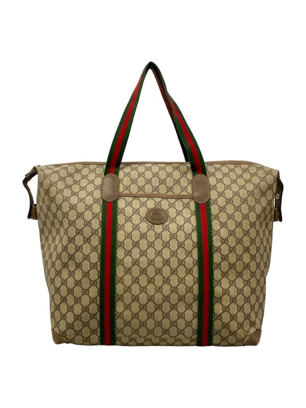 Gucci Boston Bag GG Plus Dark Brown Green Red Vintage Sherry Leather